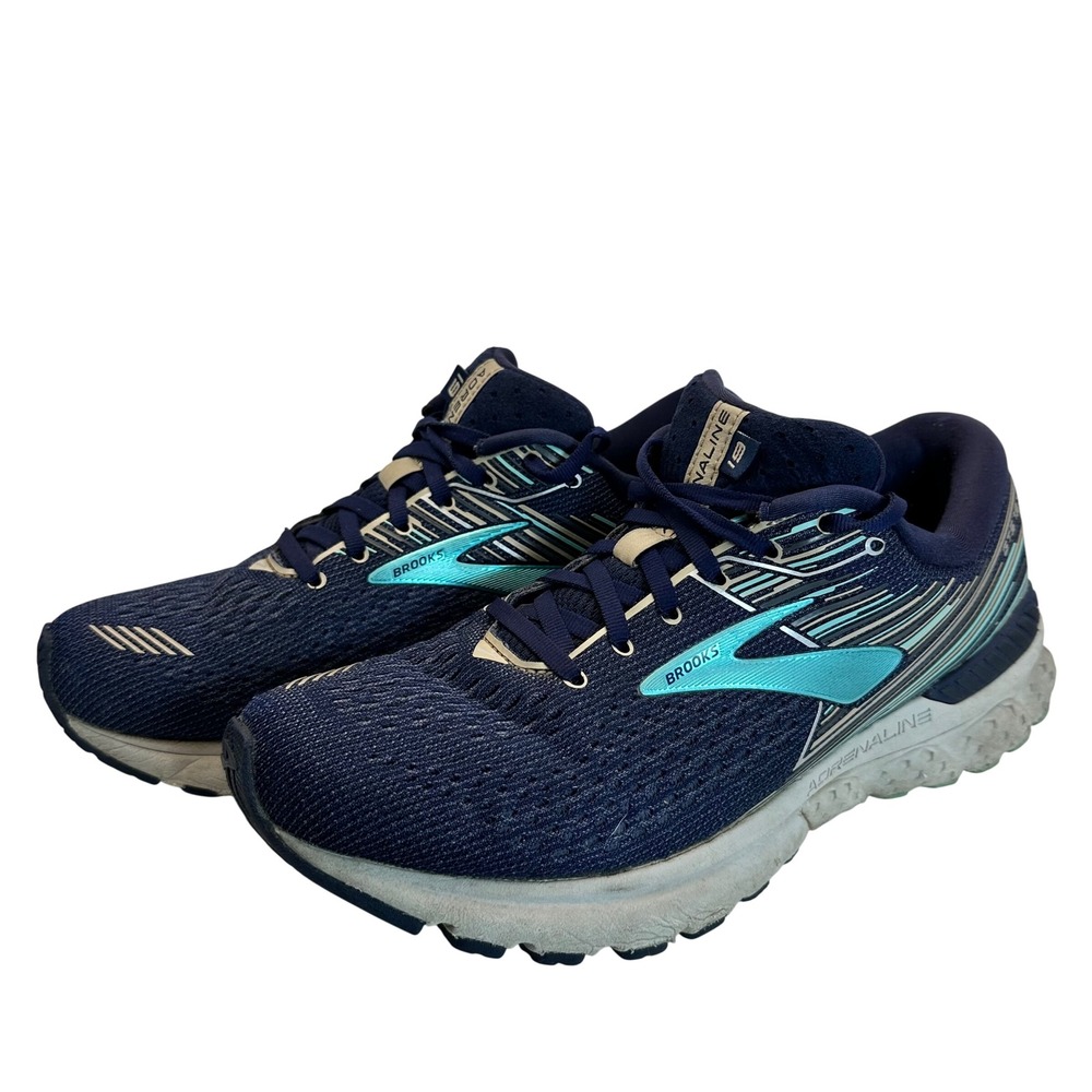 Brooks Adrenaline GTS 19 Running Shoes Mens 10.5 Navy Blue Teal Athletic Sneaker